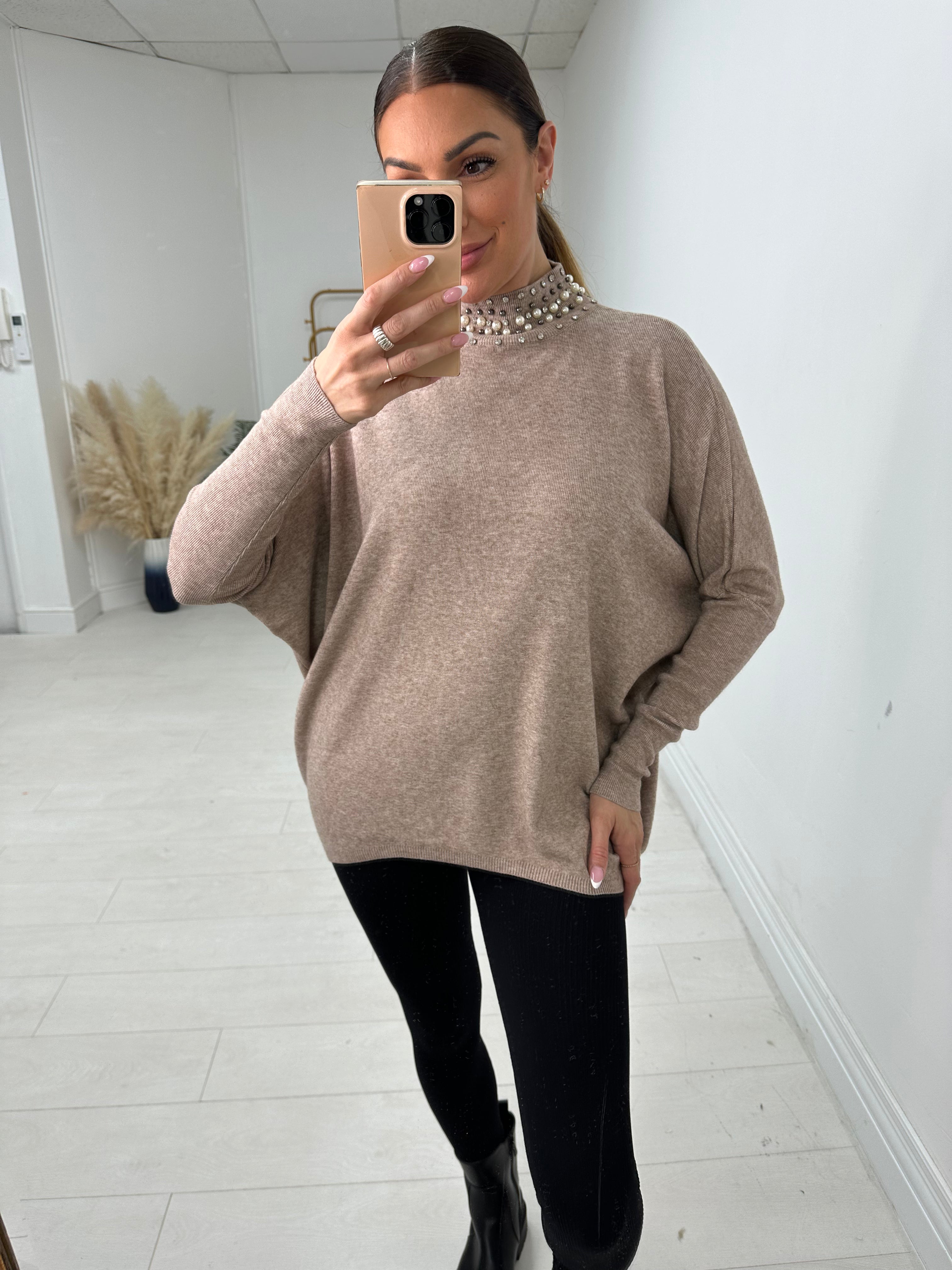 Bridget Embellished Neck Loose Fit Jumper