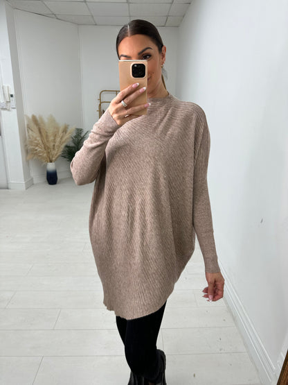 Zoelle Ribbed Asymmetric Hem Diamante Detail Jumper