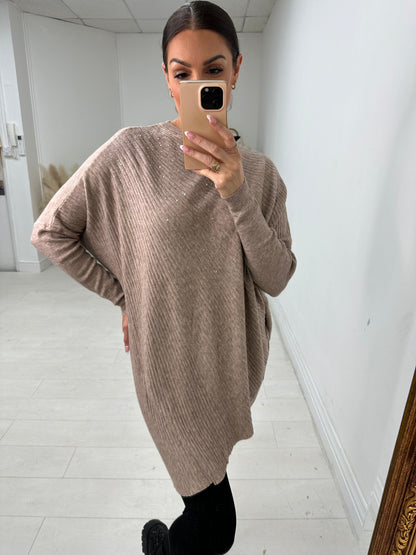 Zoelle Ribbed Asymmetric Hem Diamante Detail Jumper