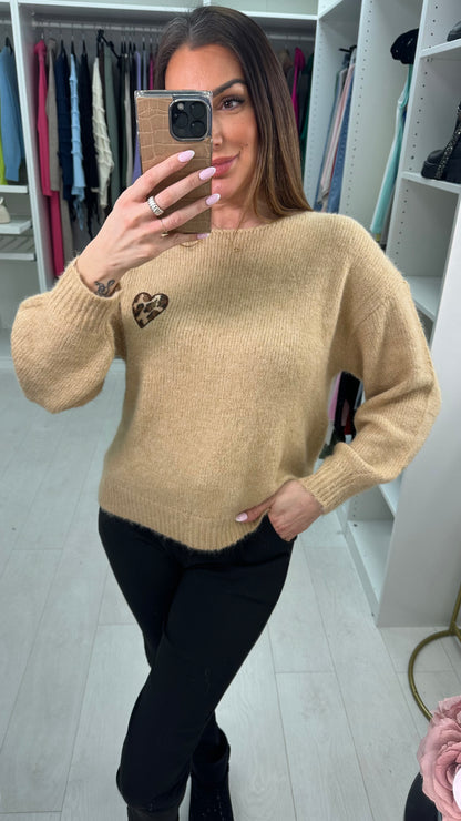 Syreeta Leopard Heart Detail Knit Jumper