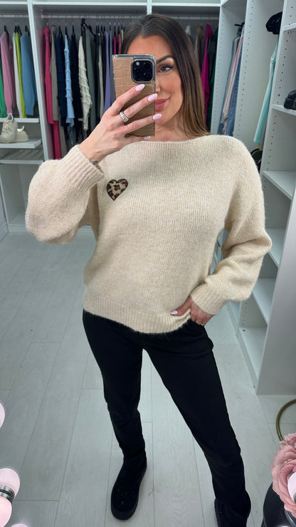 Syreeta Leopard Heart Detail Knit Jumper
