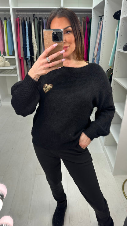 Syreeta Leopard Heart Detail Knit Jumper