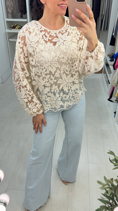 Shoana Mesh Batwing Sleeve Top