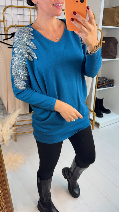 Mireya Embellished Shoulder Longline Jumper