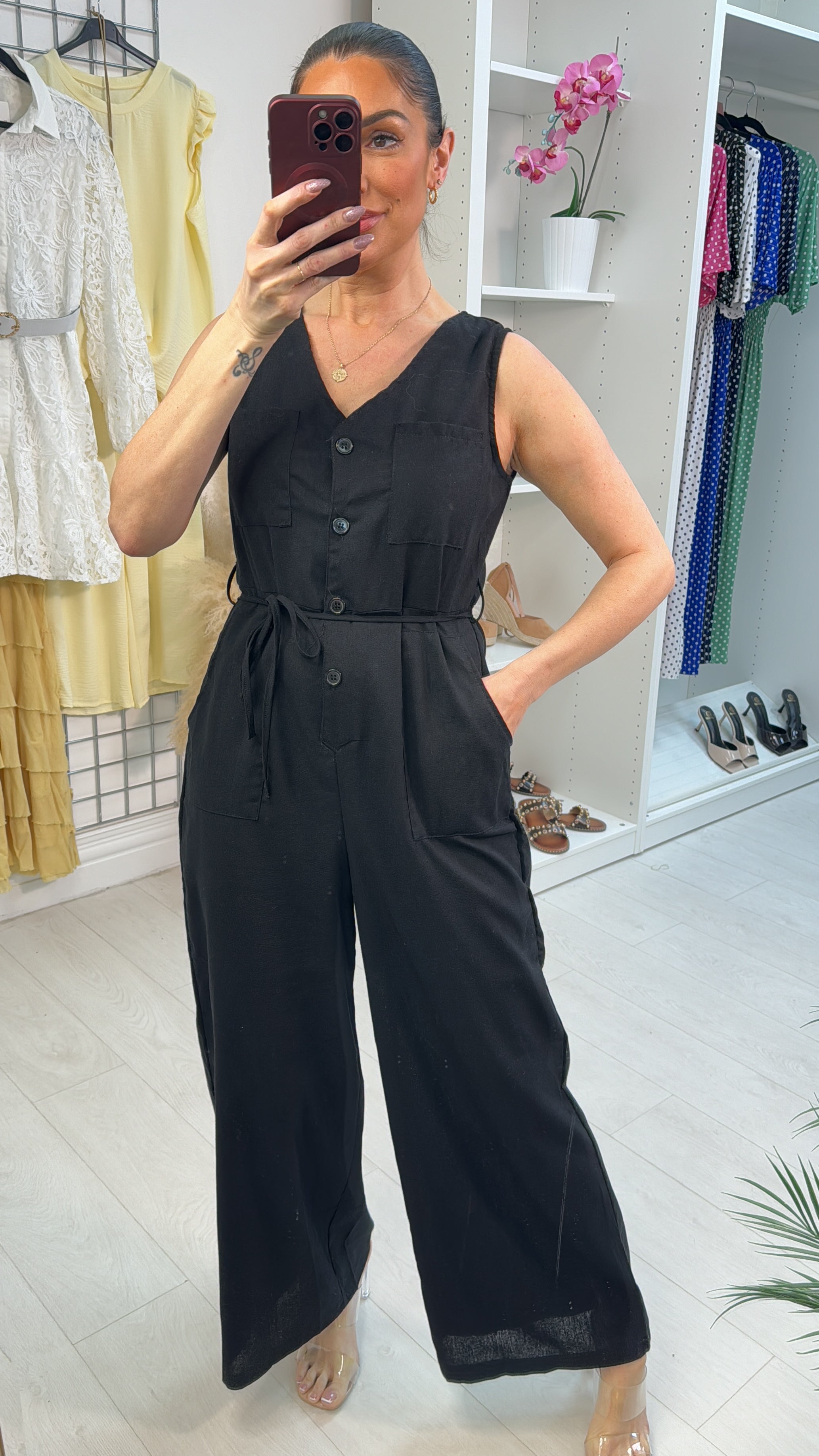 Carmellia Plain Linen Look Wide Leg Jumpsuit