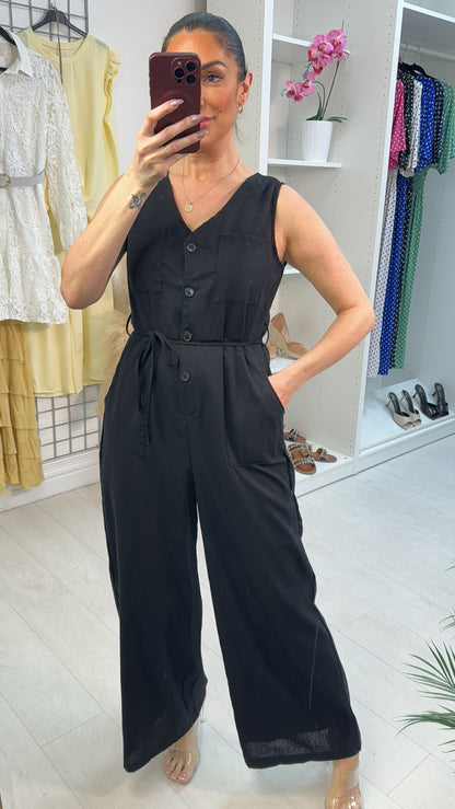 Carmellia Plain Linen Look Wide Leg Jumpsuit