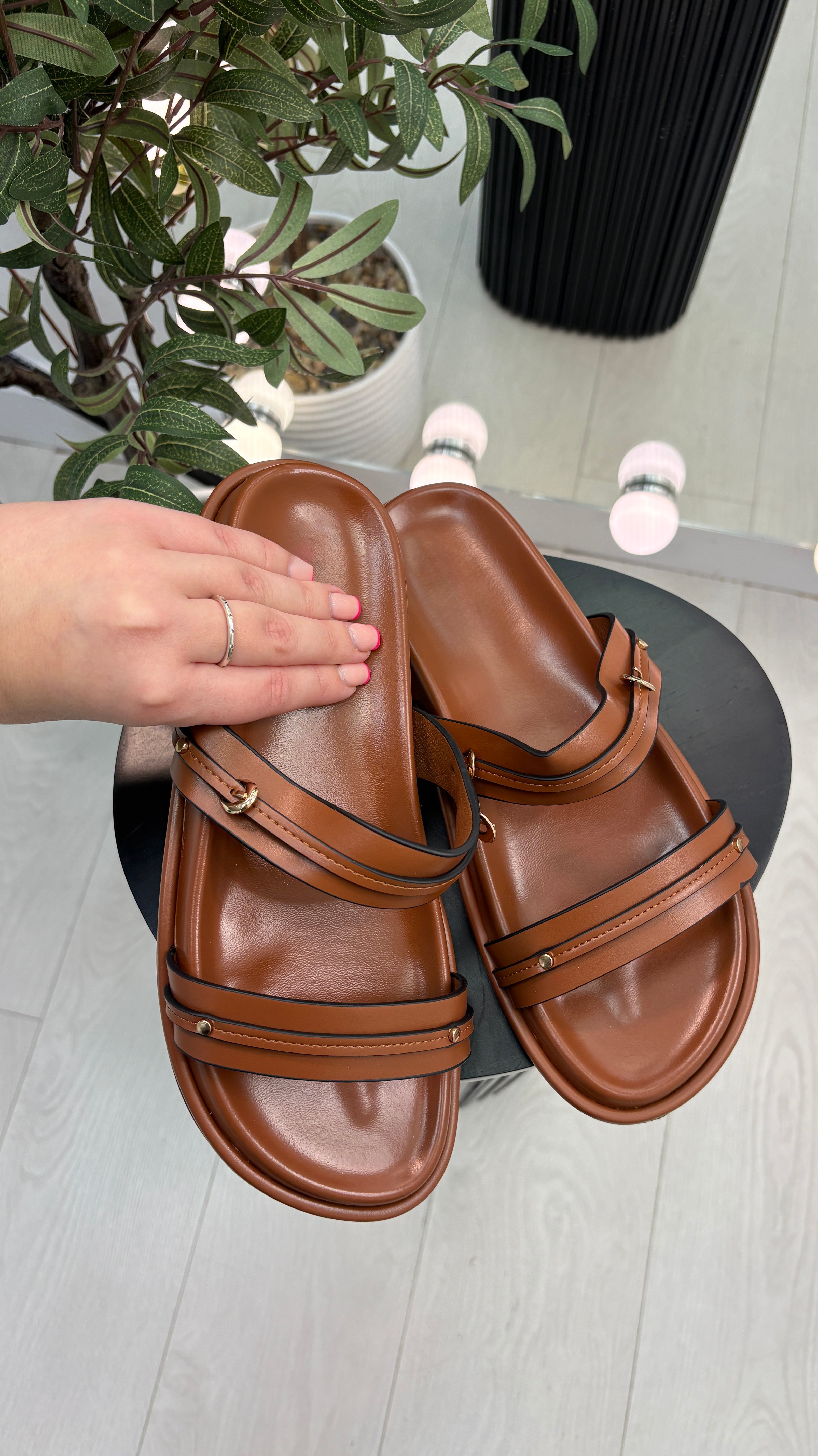 Dorothy Faux Leather Double Strap Sliders