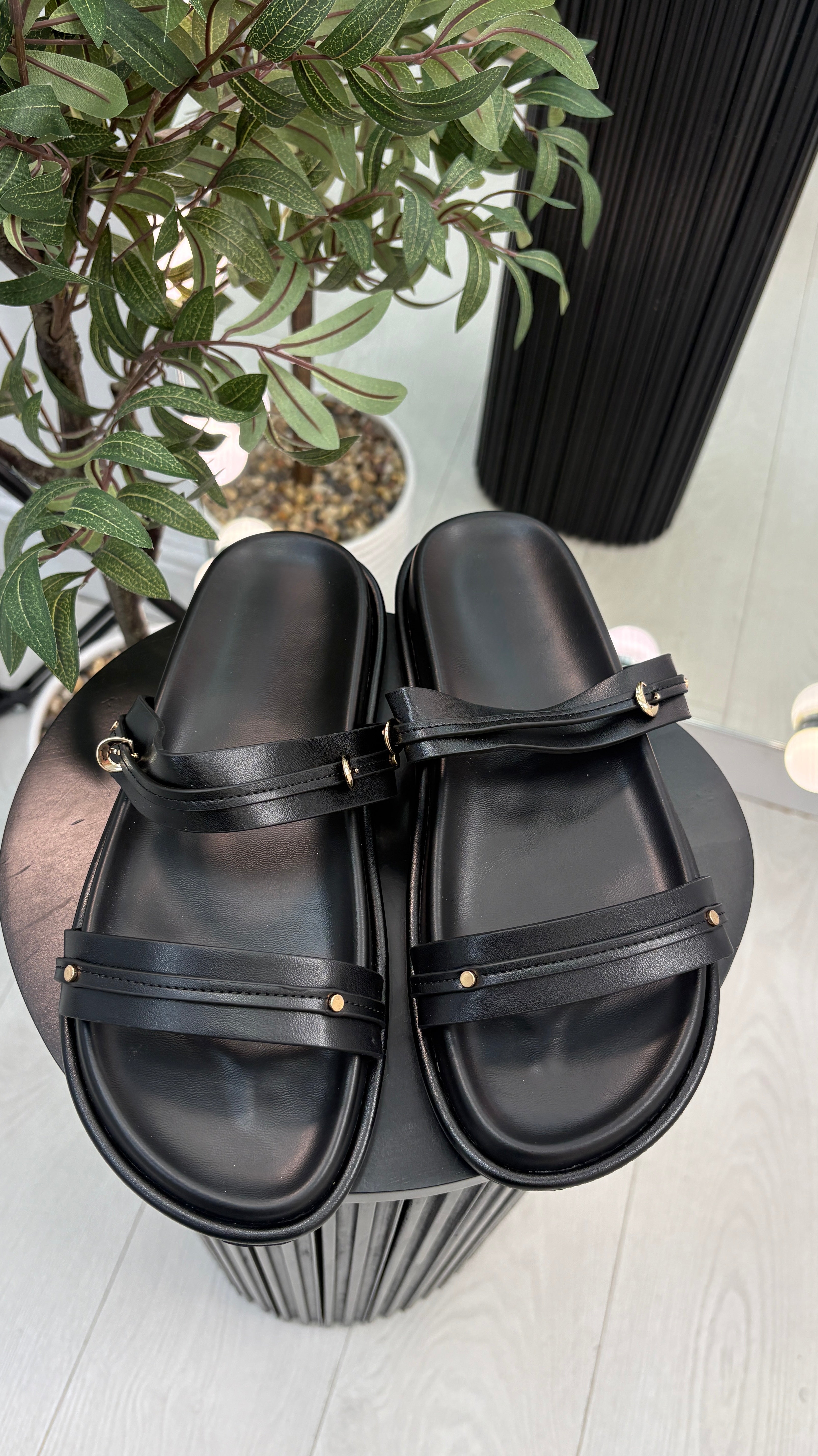 Dorothy Faux Leather Double Strap Sliders