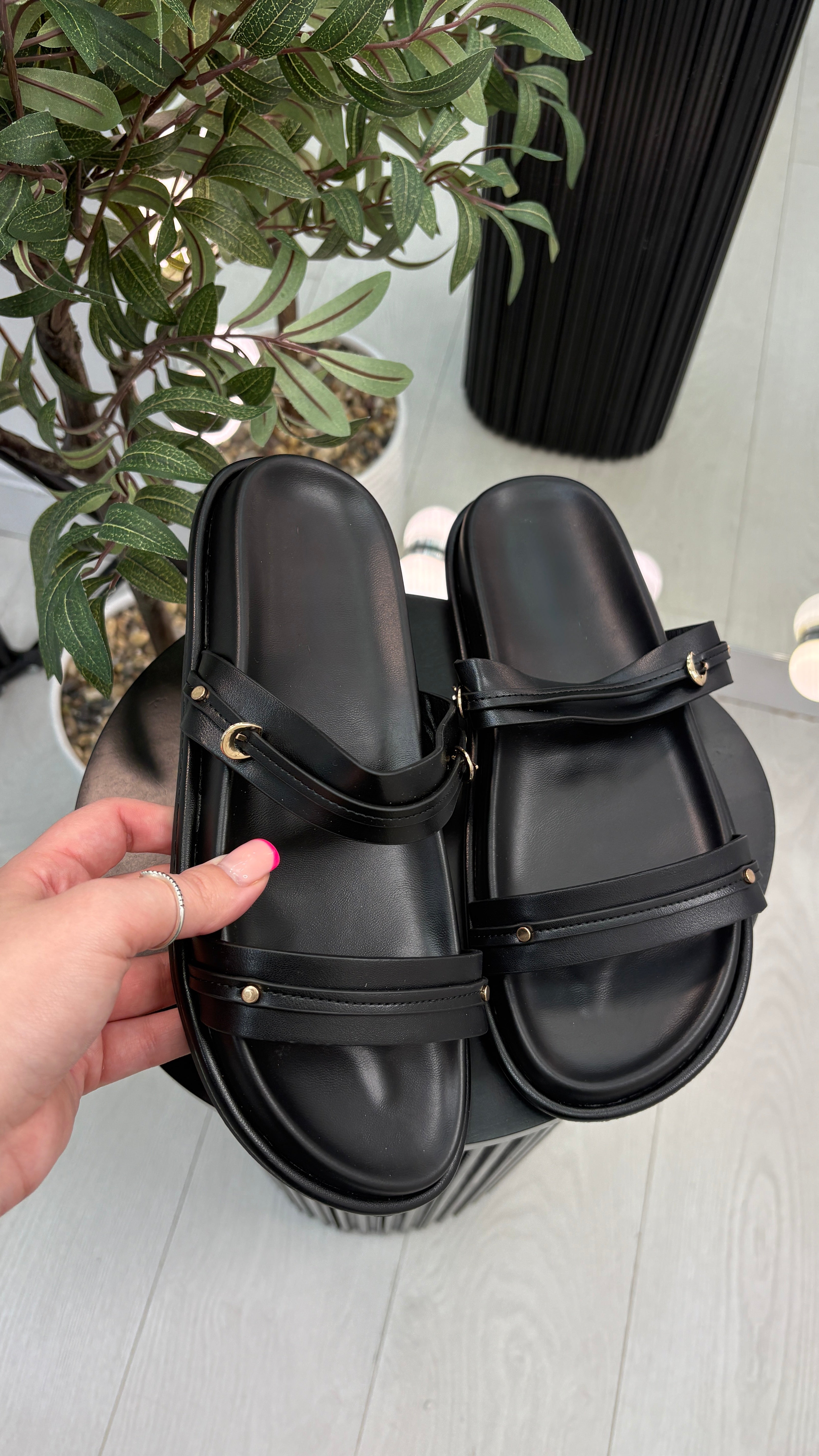 Dorothy Faux Leather Double Strap Sliders
