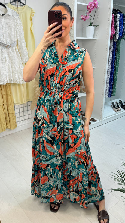 Remona Abstract Print Drawstring Waist Maxi Dress