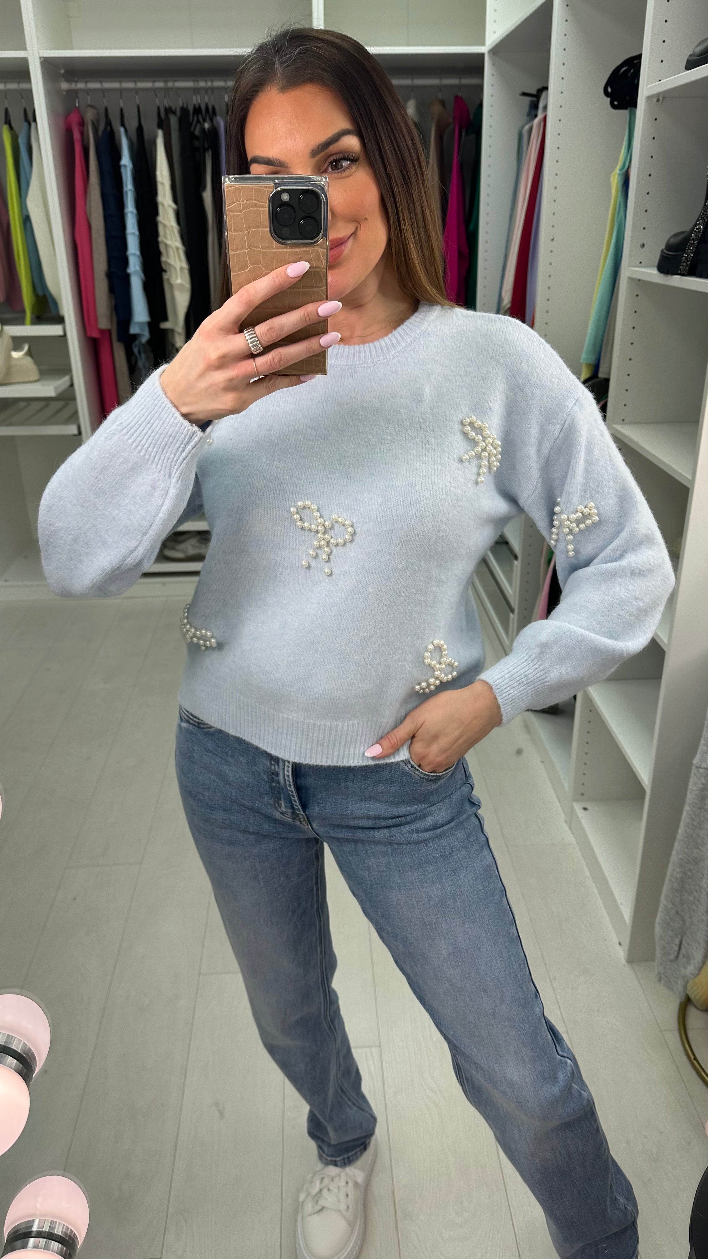 Ivy Pearl Bow Detailed Knit Jumper