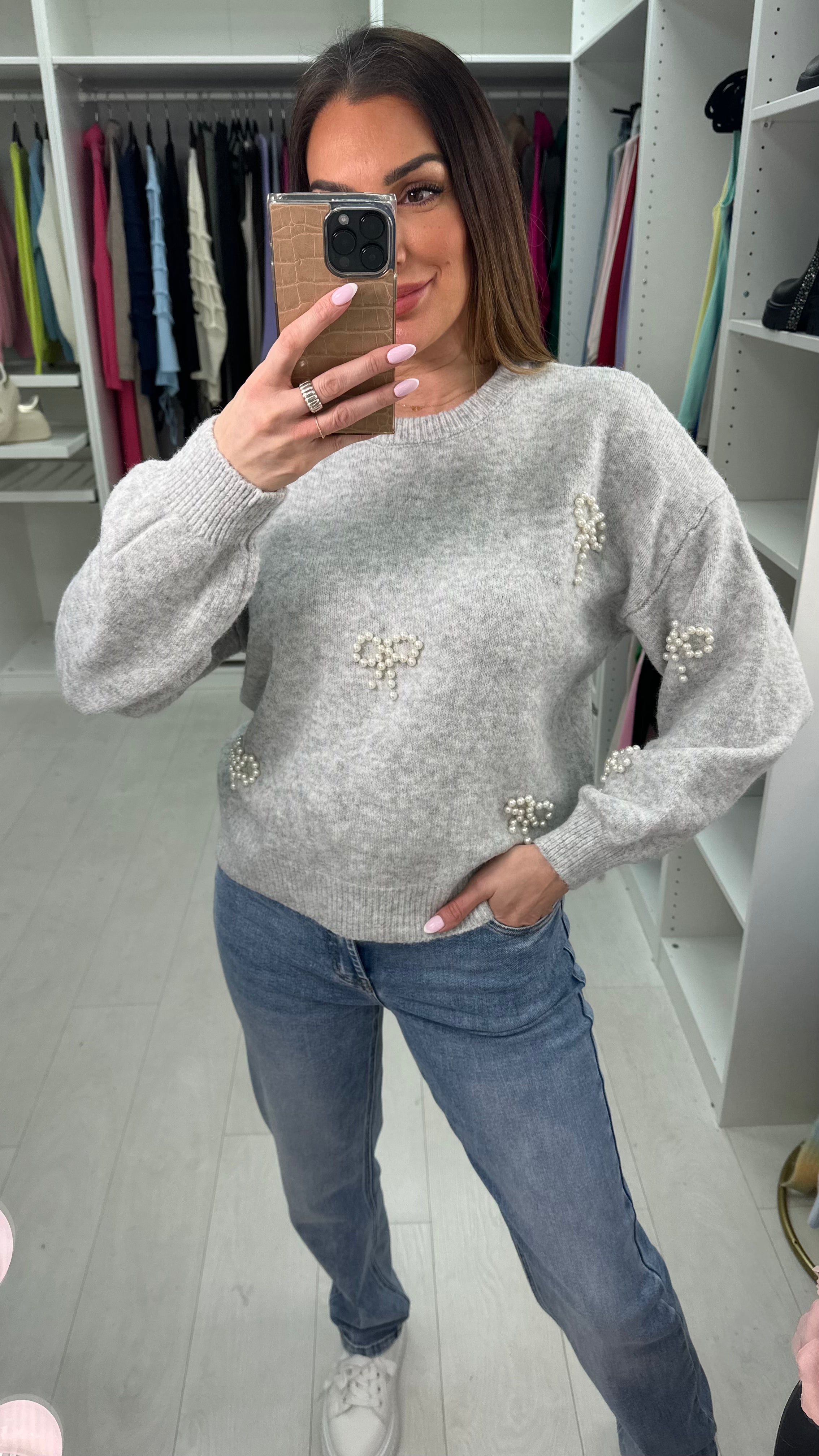 Ivy Pearl Bow Detailed Knit Jumper