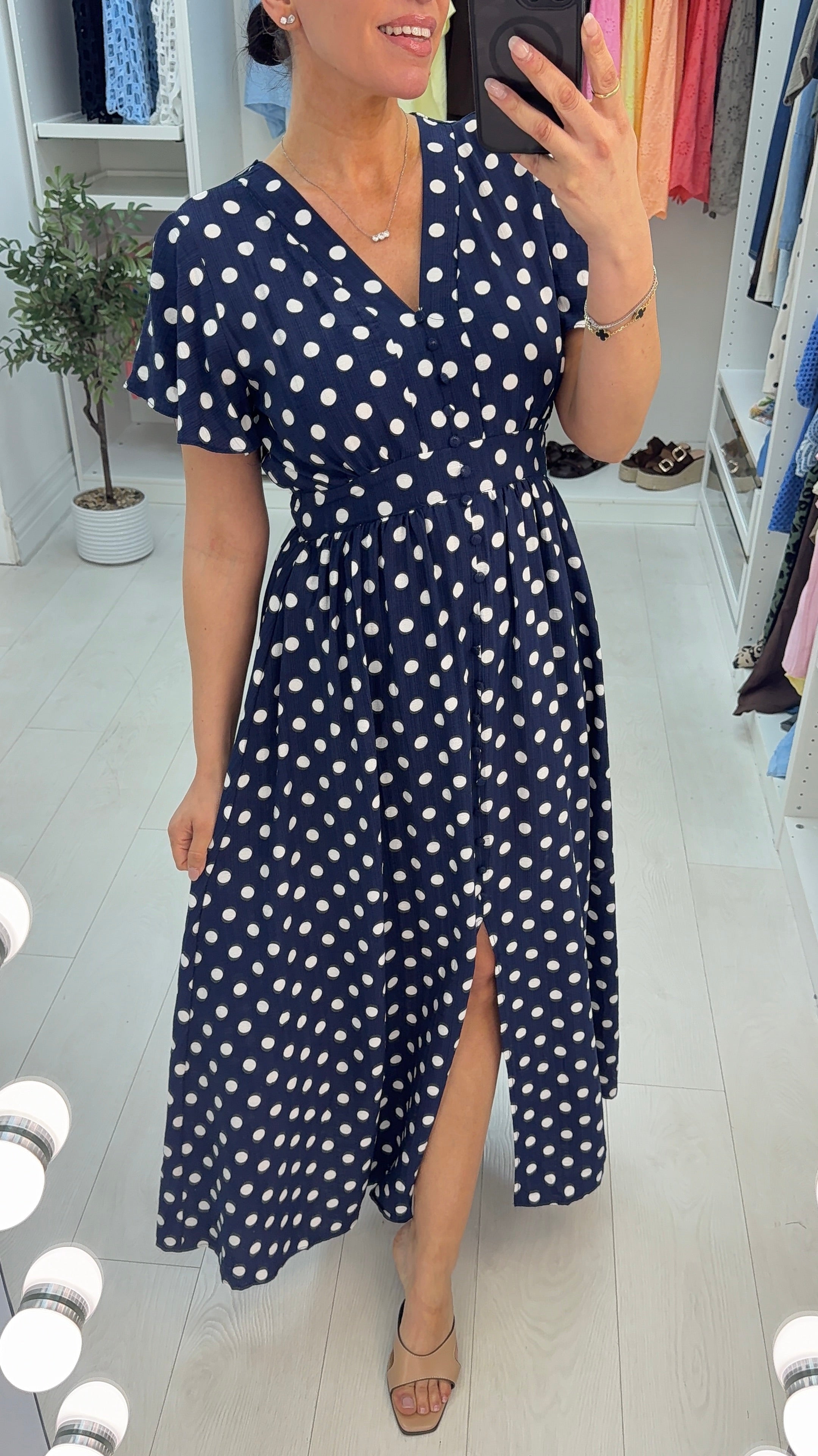 Clarissa Polka Dot V Neck Maxi Dress
