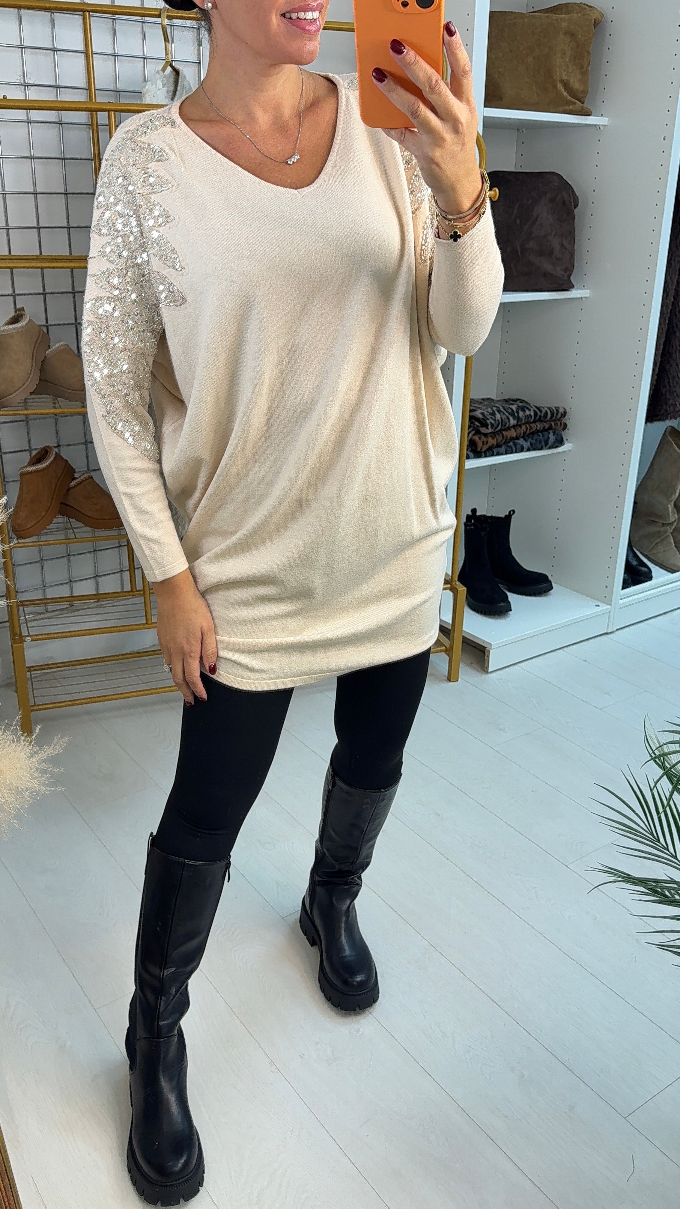 Mireya Embellished Shoulder Longline Jumper