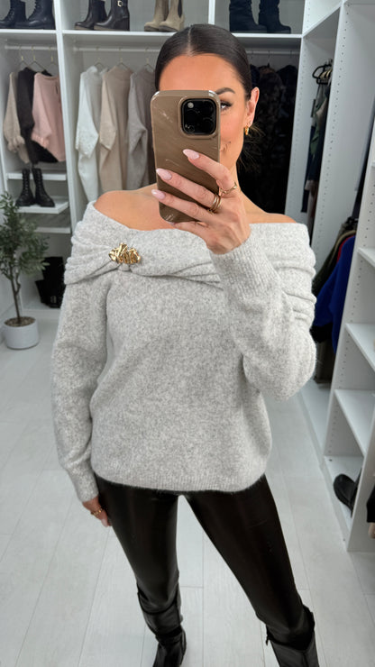 Marisa Cowl Neck Brooch Detail Jumper