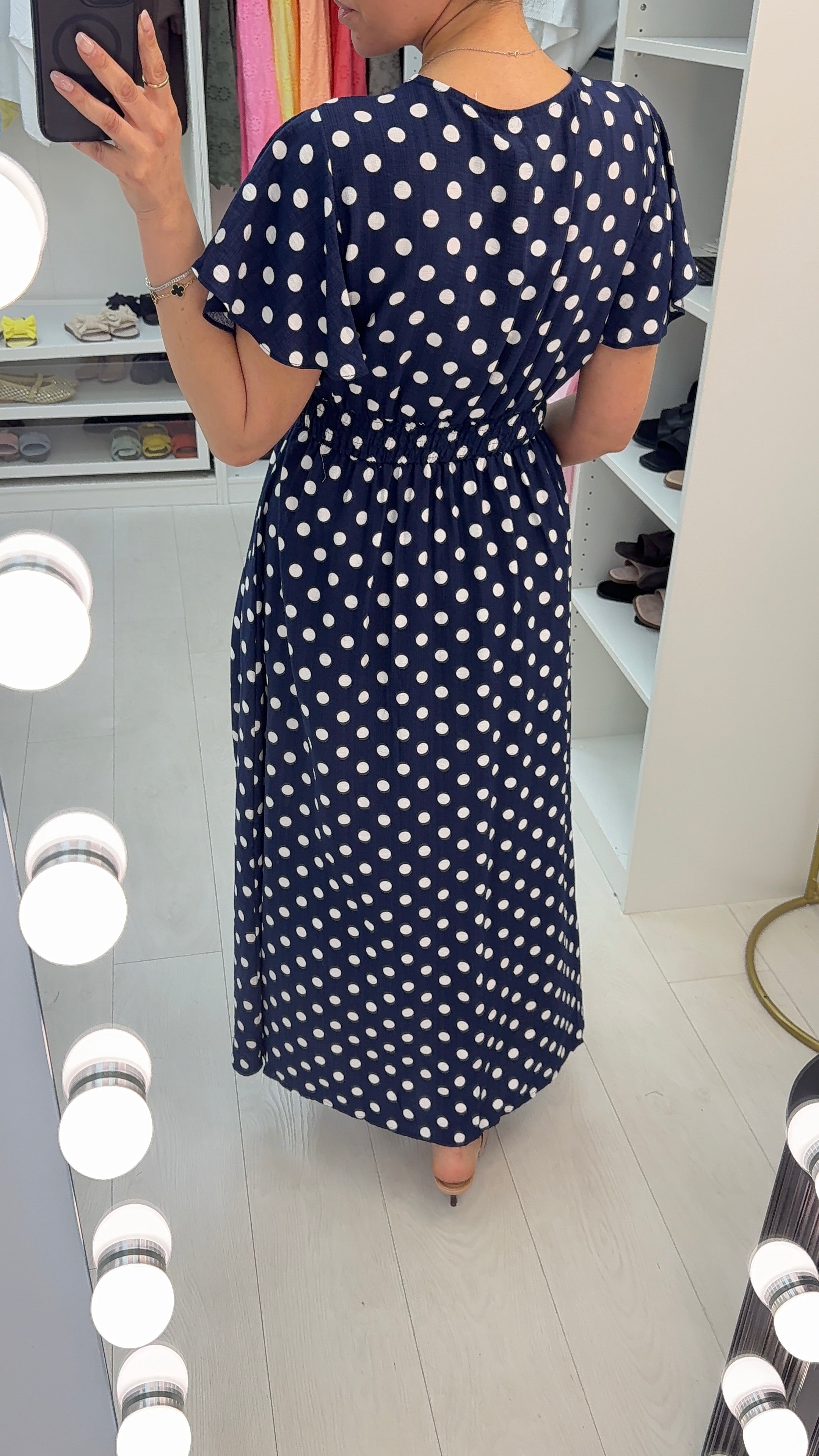 Clarissa Polka Dot V Neck Maxi Dress