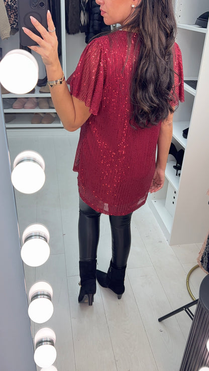 Nilah Sequin Embellished V Neck Top