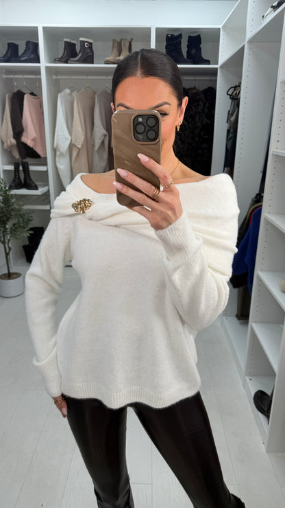 Marisa Cowl Neck Brooch Detail Jumper