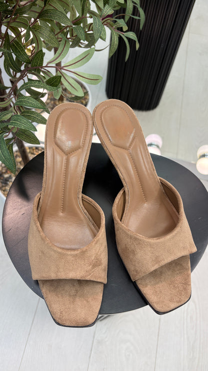 Misty Suede Open Toe Kitten Heel Mules
