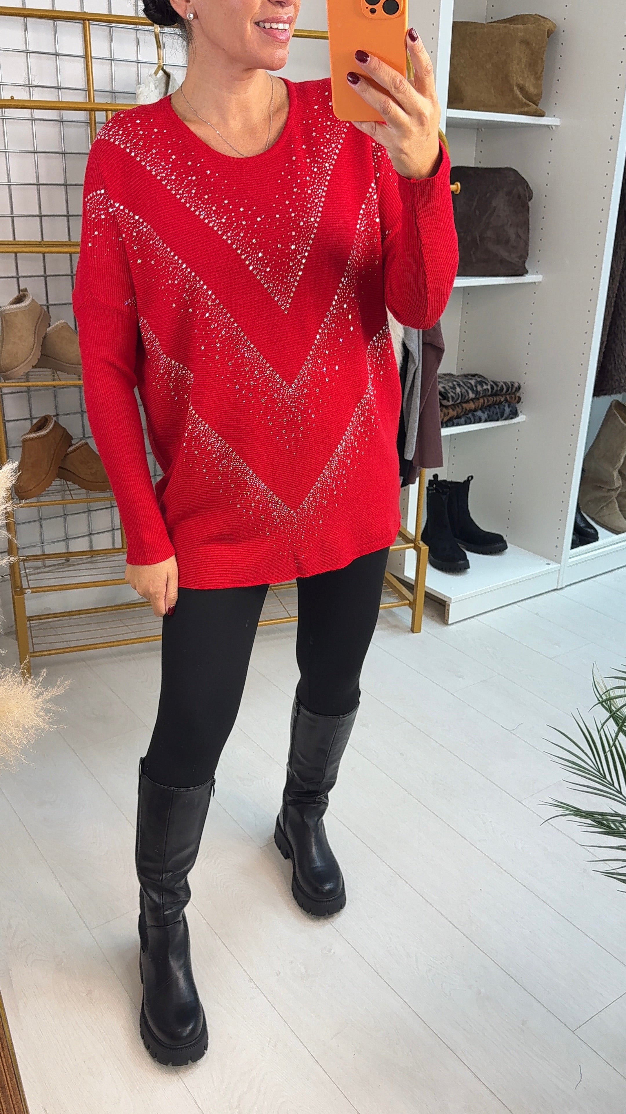 Mariela Diamante Detail Ribbed Loose Fit Jumper