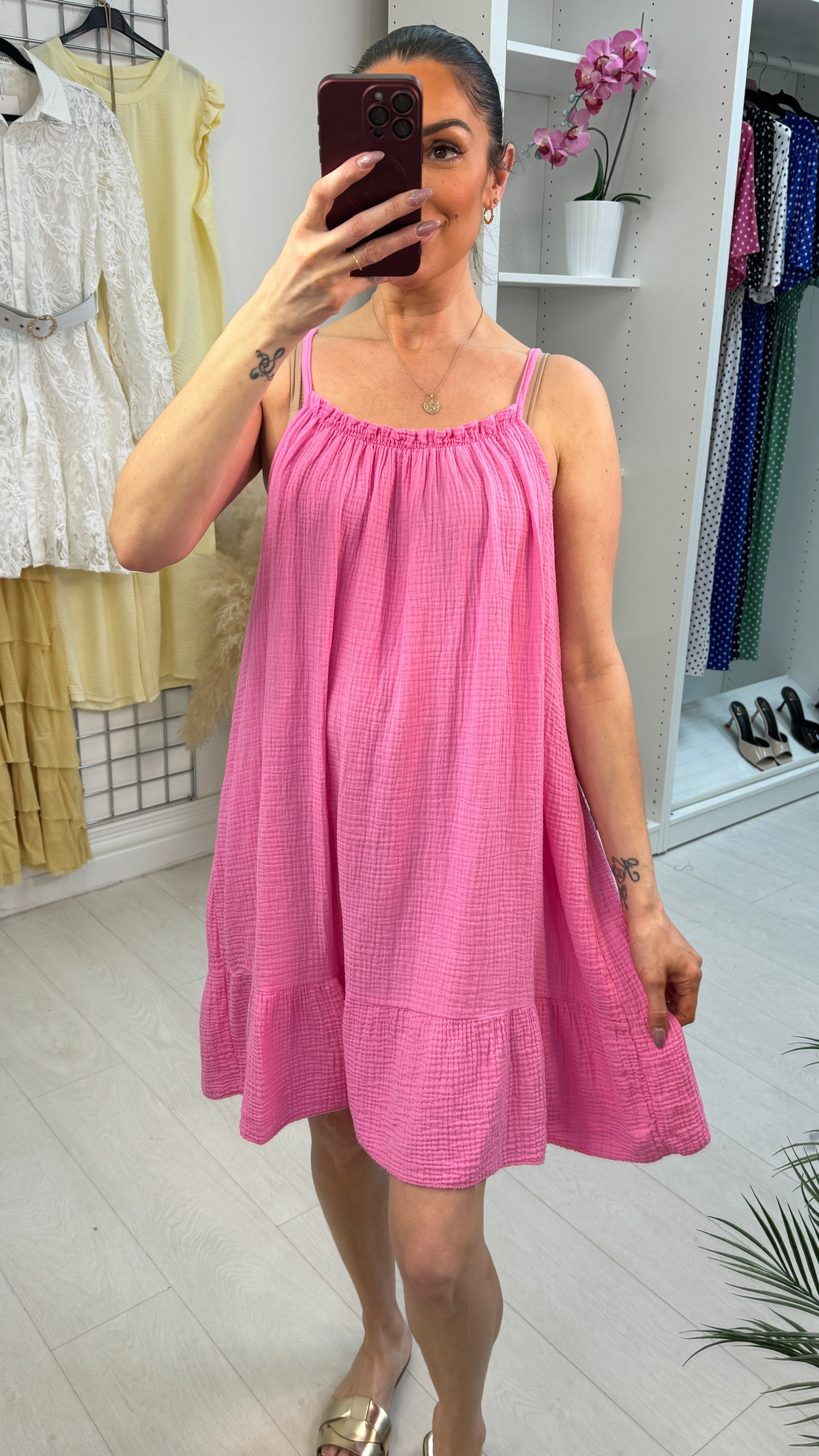 Scarlett Plain Strappy Cheesecloth Dress