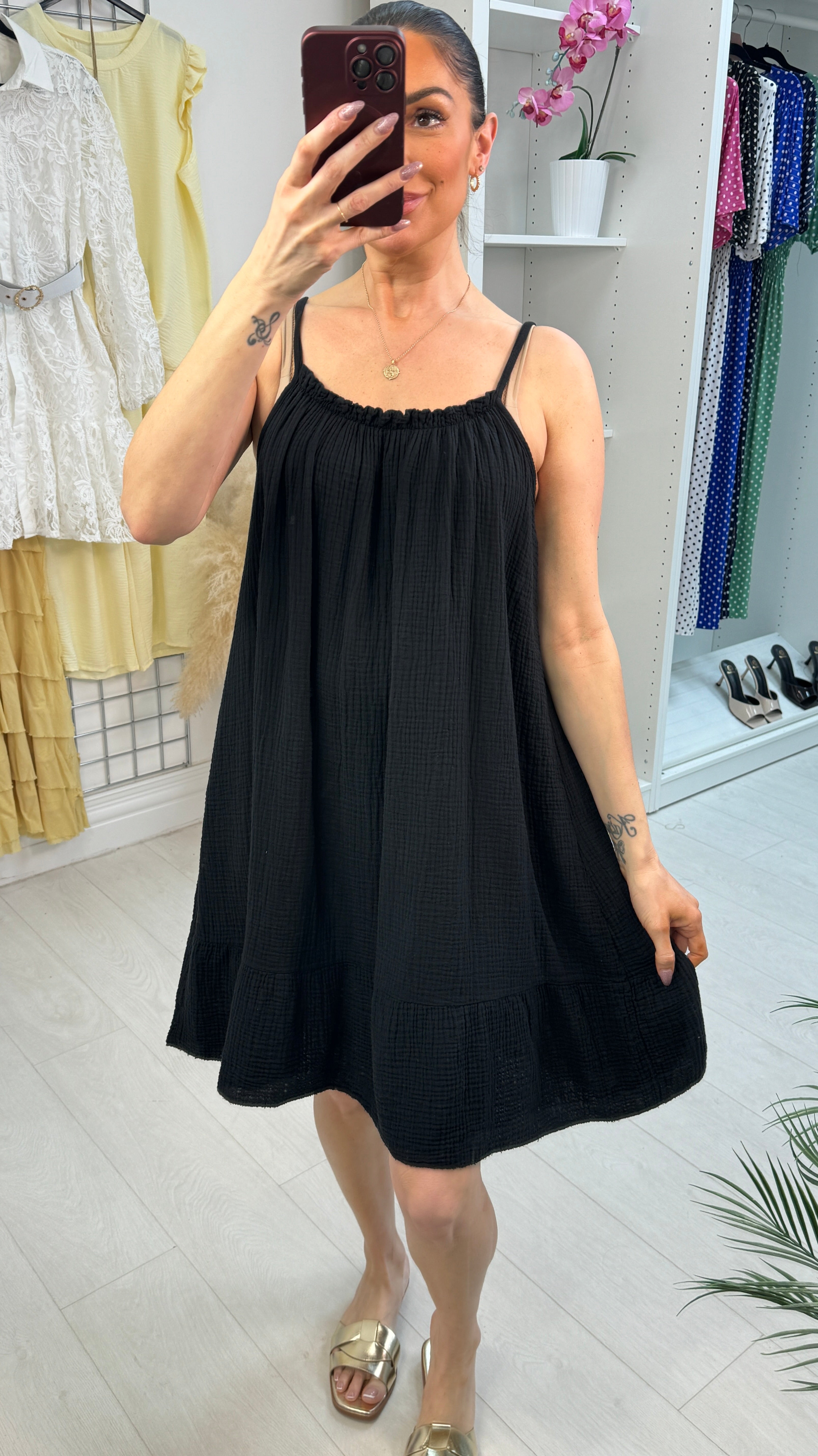 Scarlett Plain Strappy Cheesecloth Dress