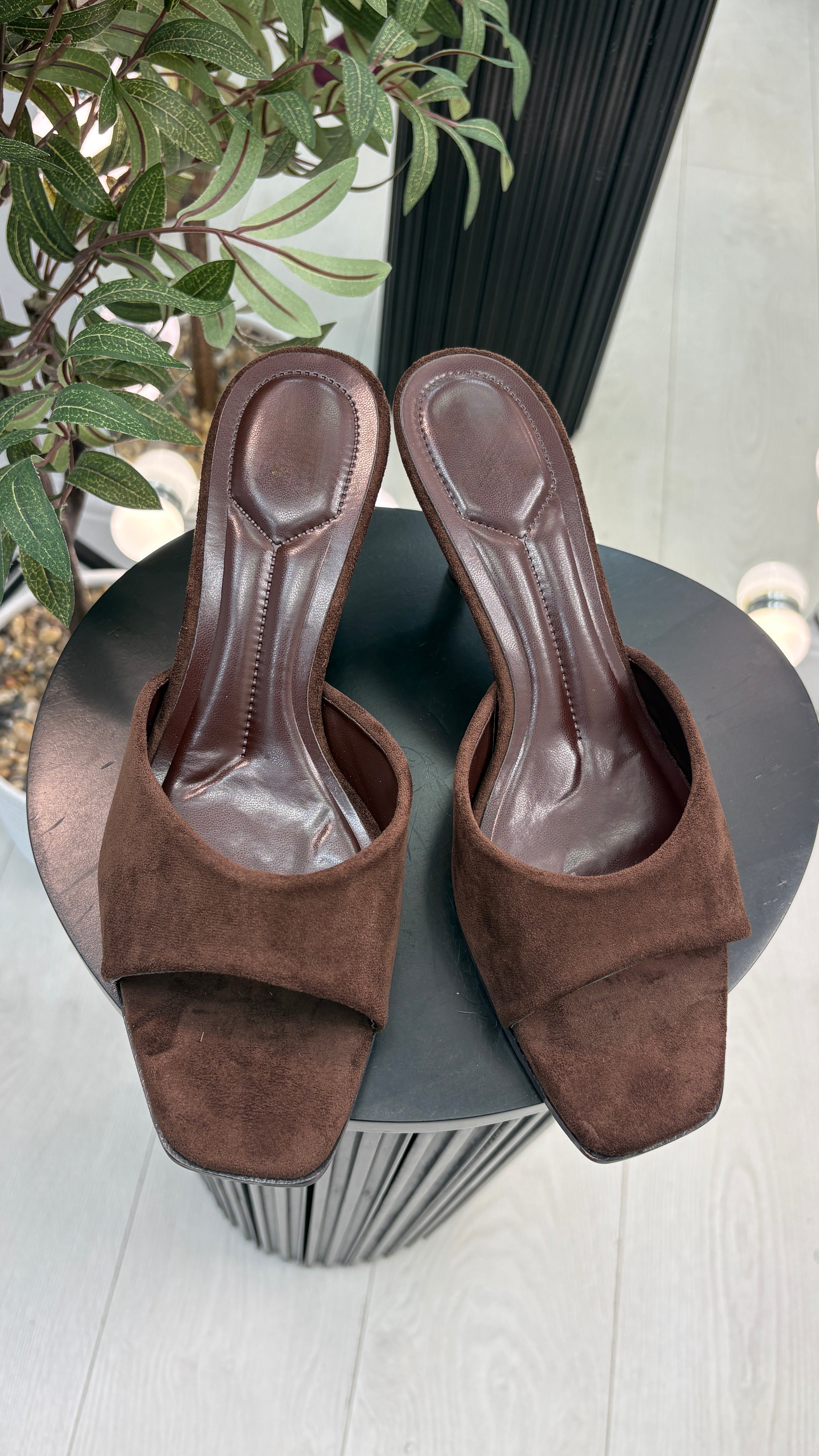 Misty Suede Open Toe Kitten Heel Mules