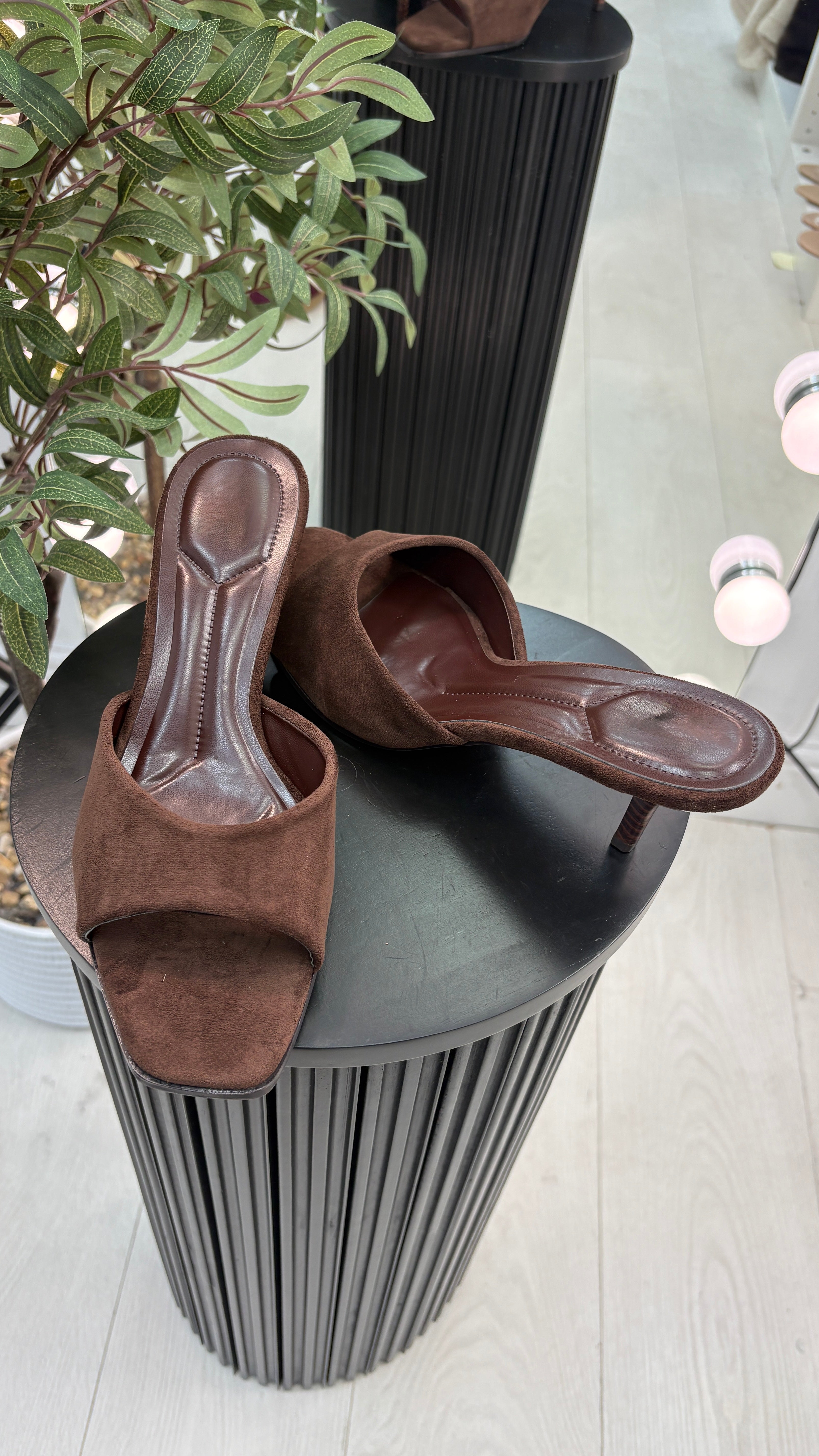 Misty Suede Open Toe Kitten Heel Mules