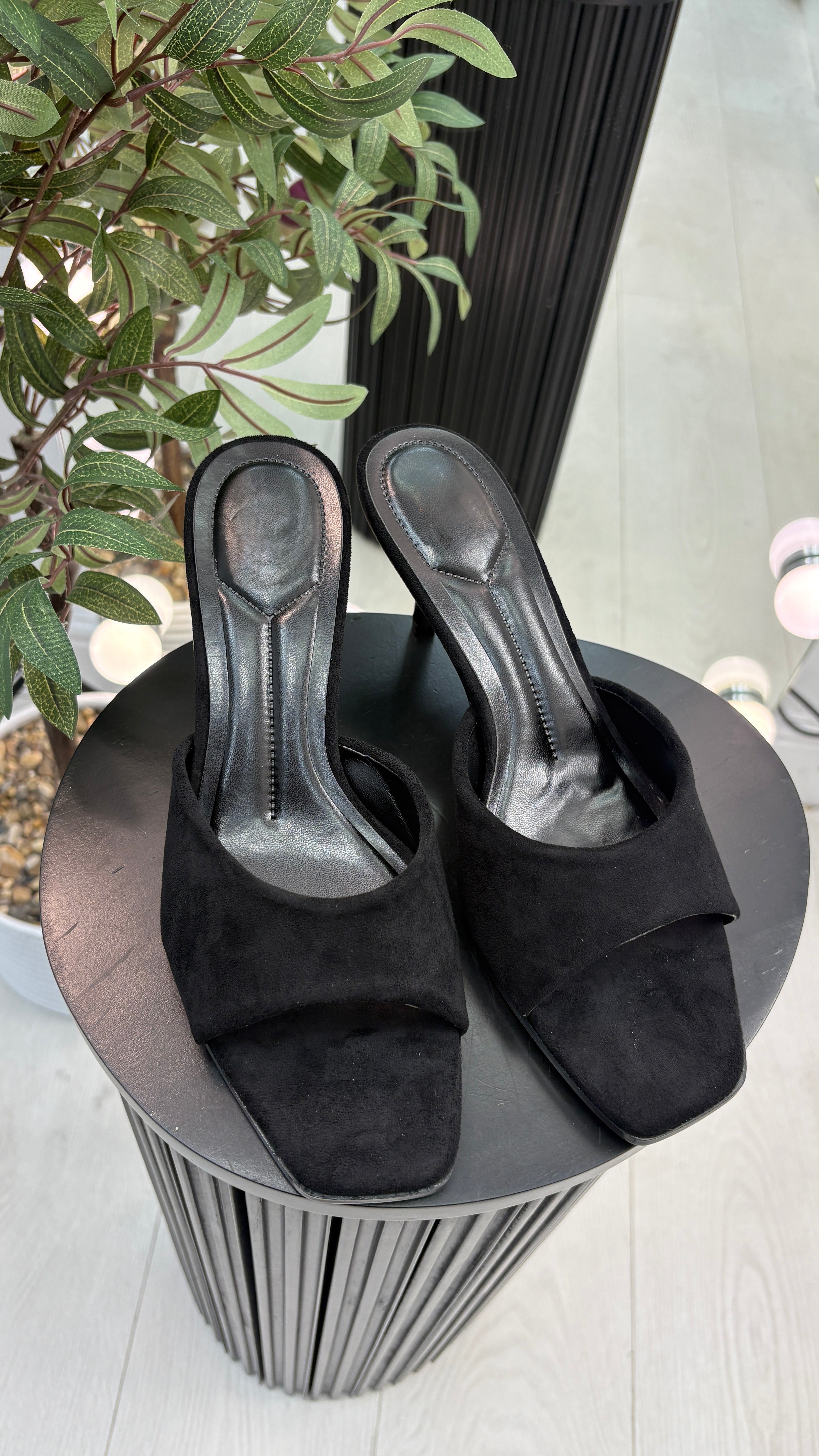 Misty Suede Open Toe Kitten Heel Mules