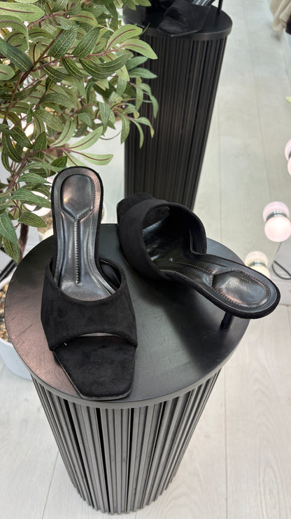 Misty Suede Open Toe Kitten Heel Mules