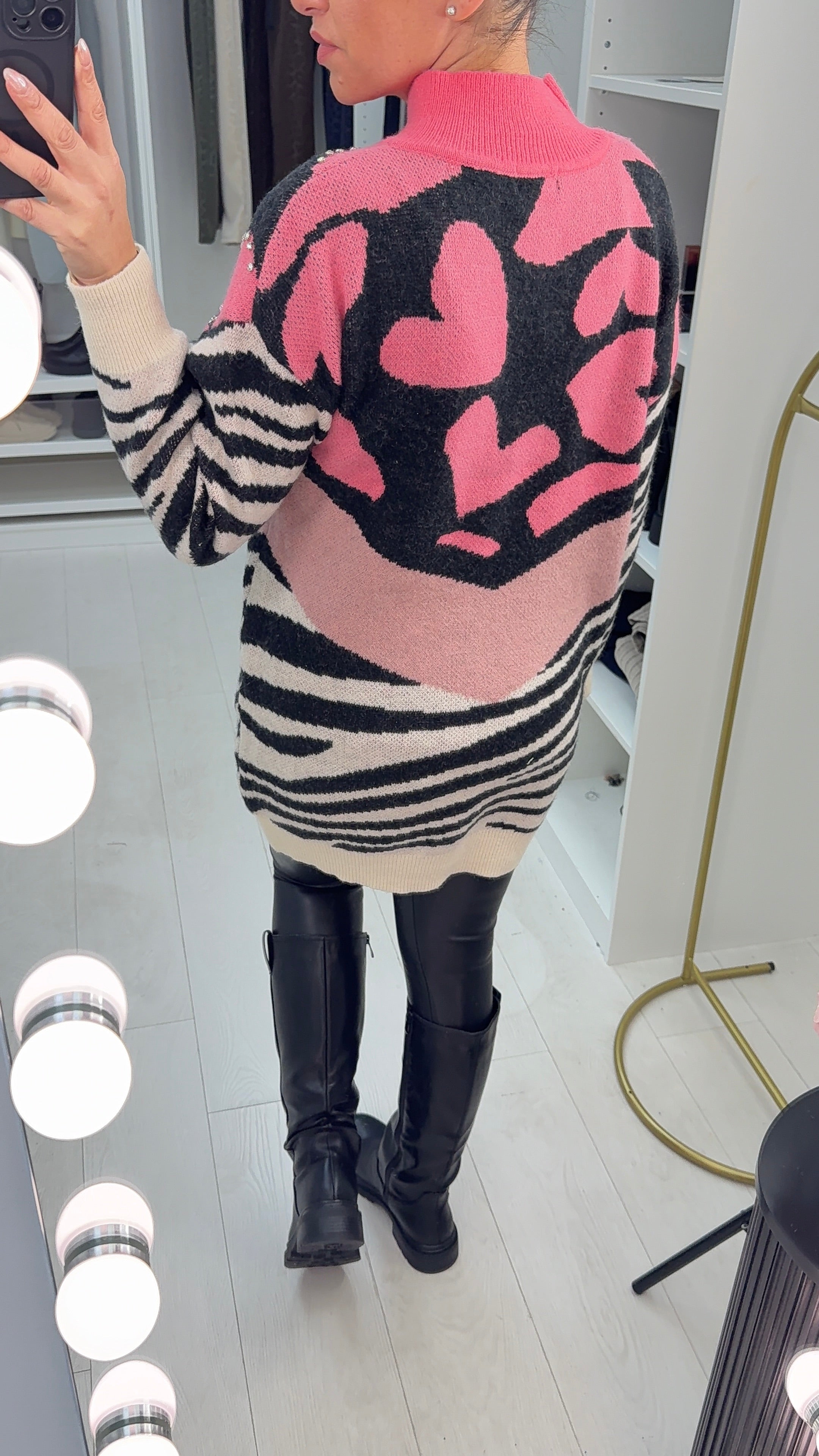 Agatha Embellished Heart & Animal Print Longline Jumper