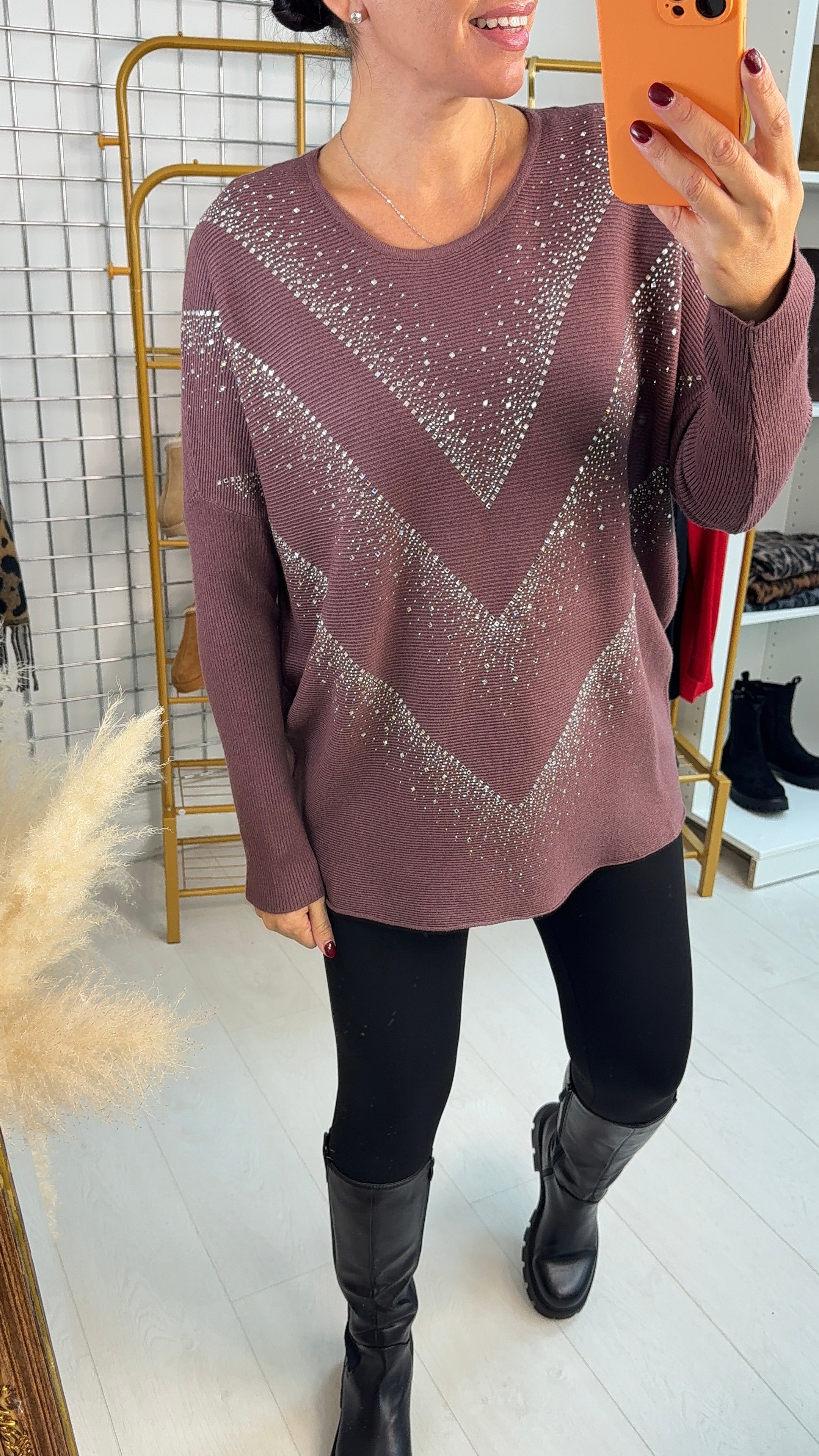 Mariela Diamante Detail Ribbed Loose Fit Jumper