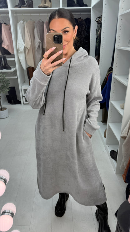 Audrie Plain Corduroy Hooded Dress