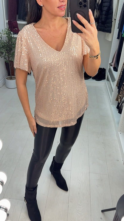 Nilah Sequin Embellished V Neck Top