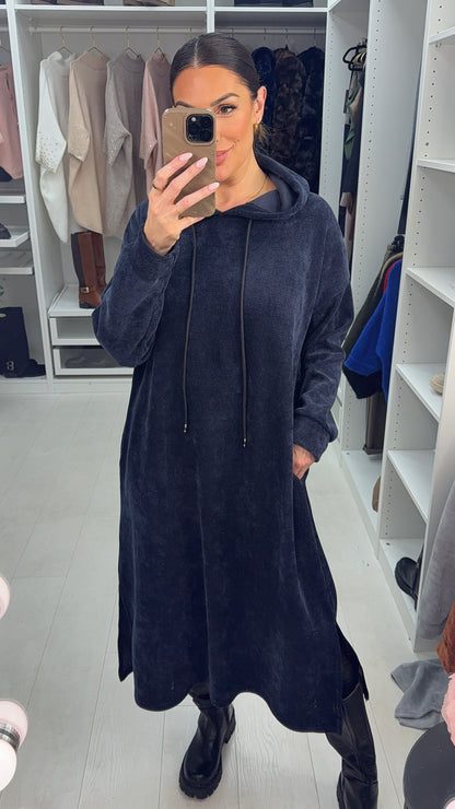 Audrie Plain Corduroy Hooded Dress