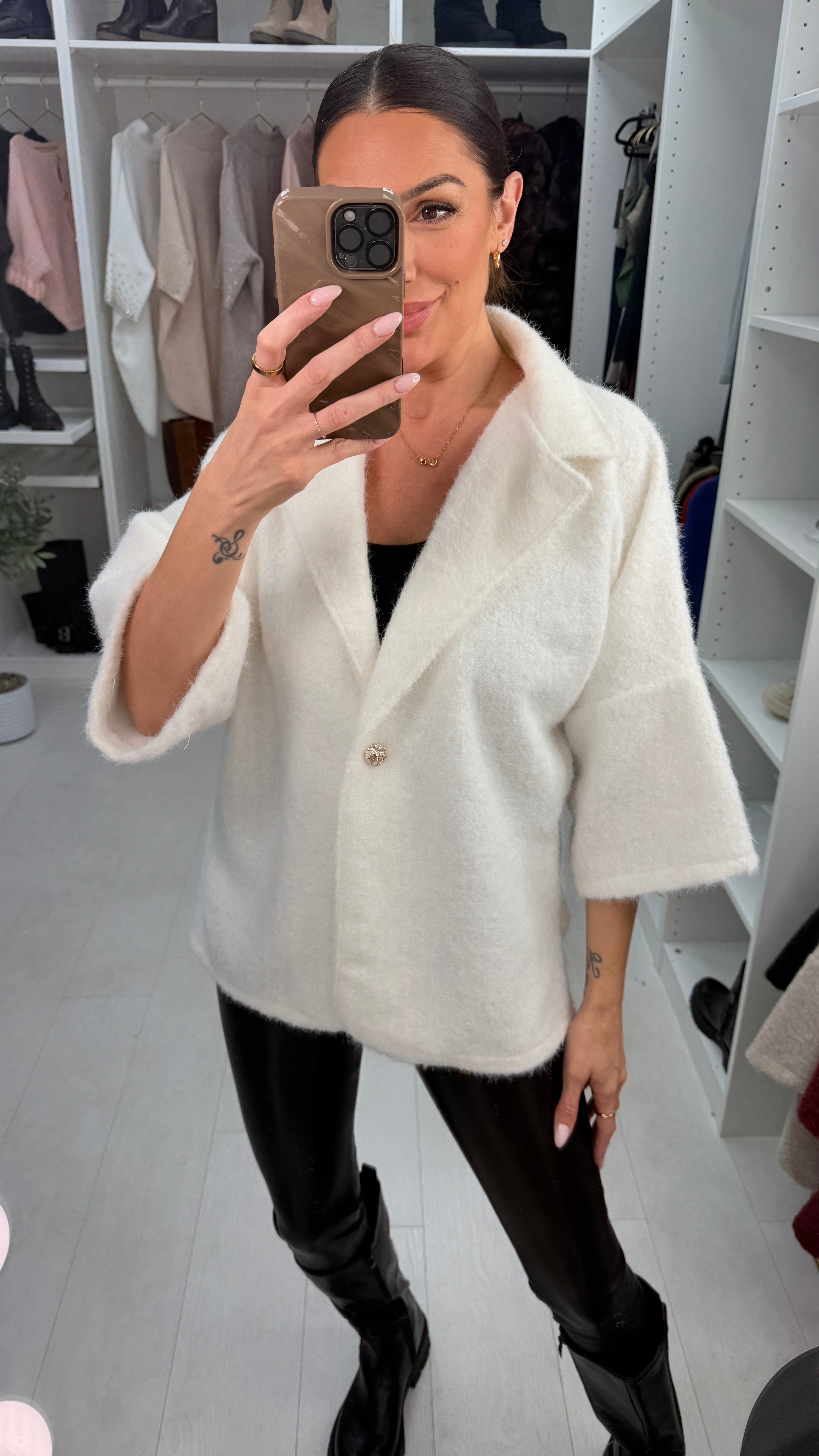 Ophelia Soft 3/4 Sleeve Button Front Jacket