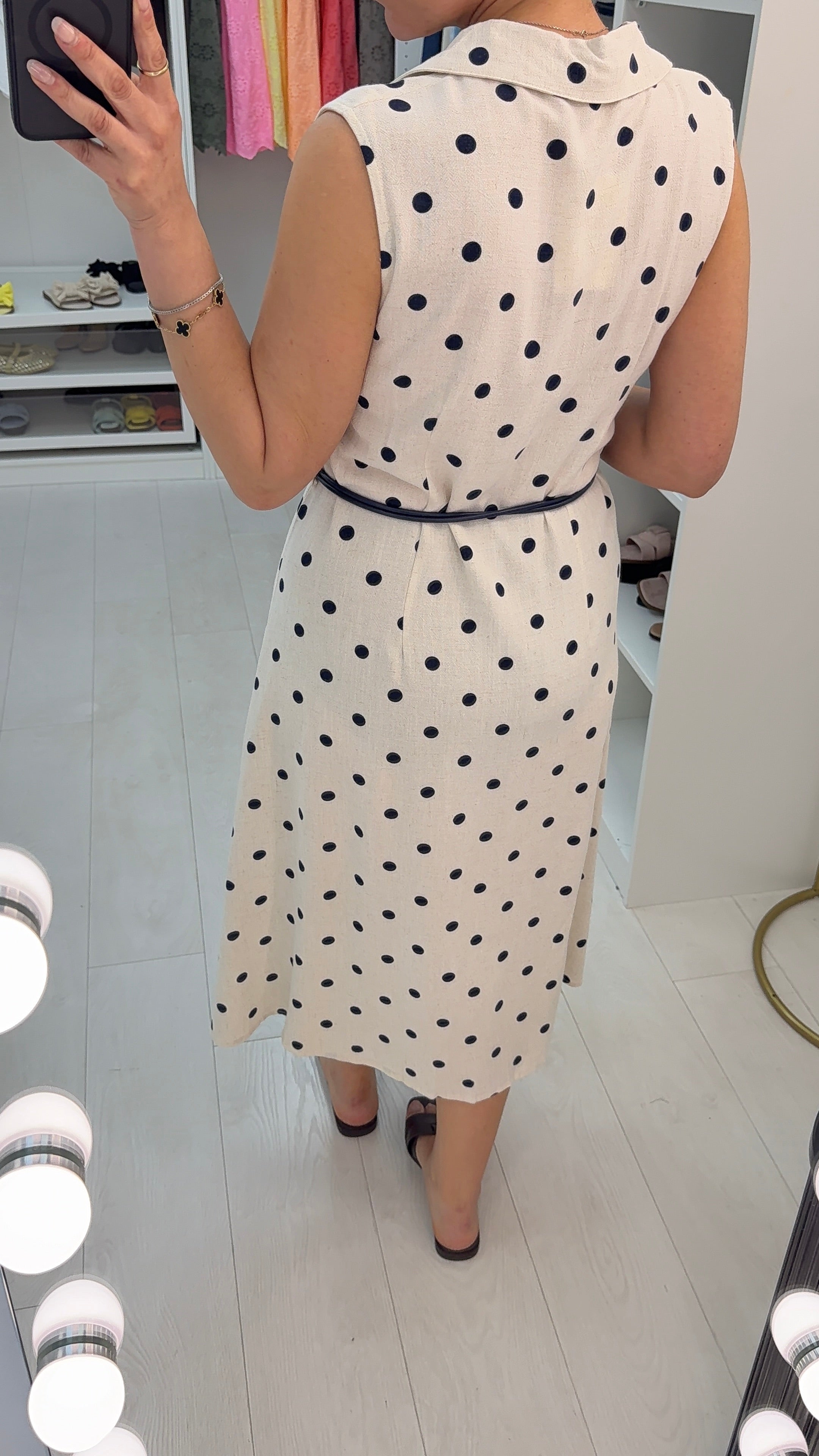 Dina Polka Dot Belted Maxi Shirt Dress