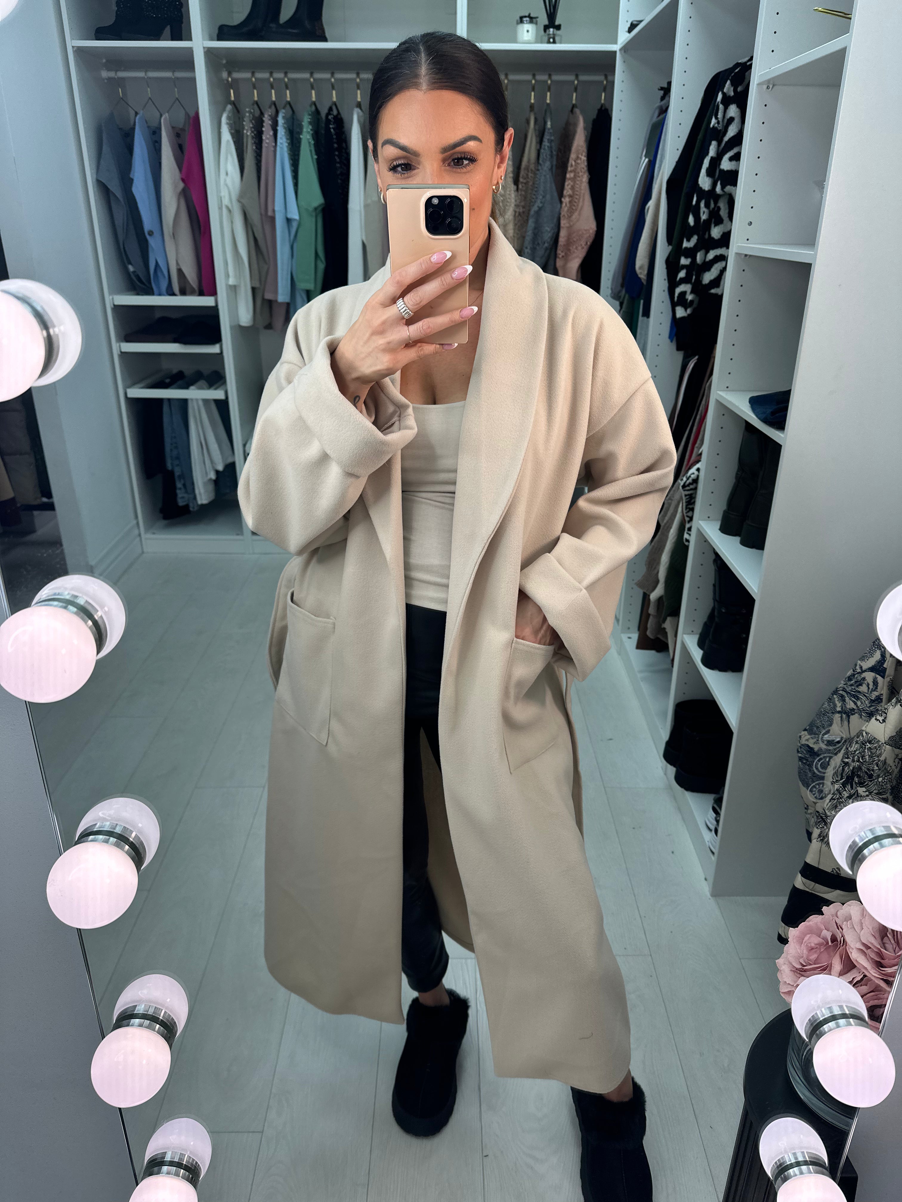 Linden Plain Waist Belt Longline Coat