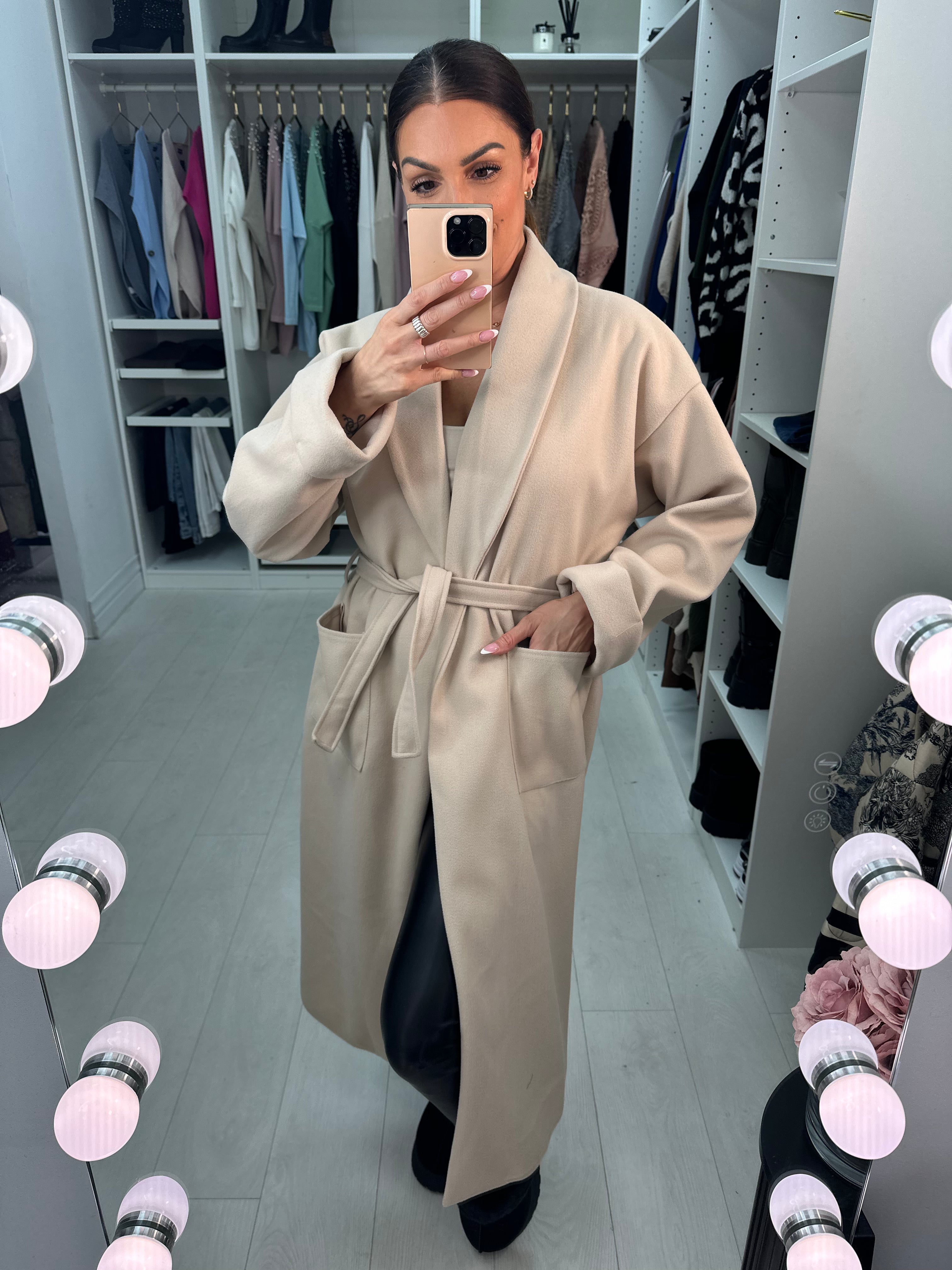 Linden Plain Waist Belt Longline Coat