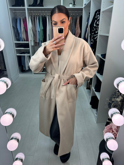 Linden Plain Waist Belt Longline Coat