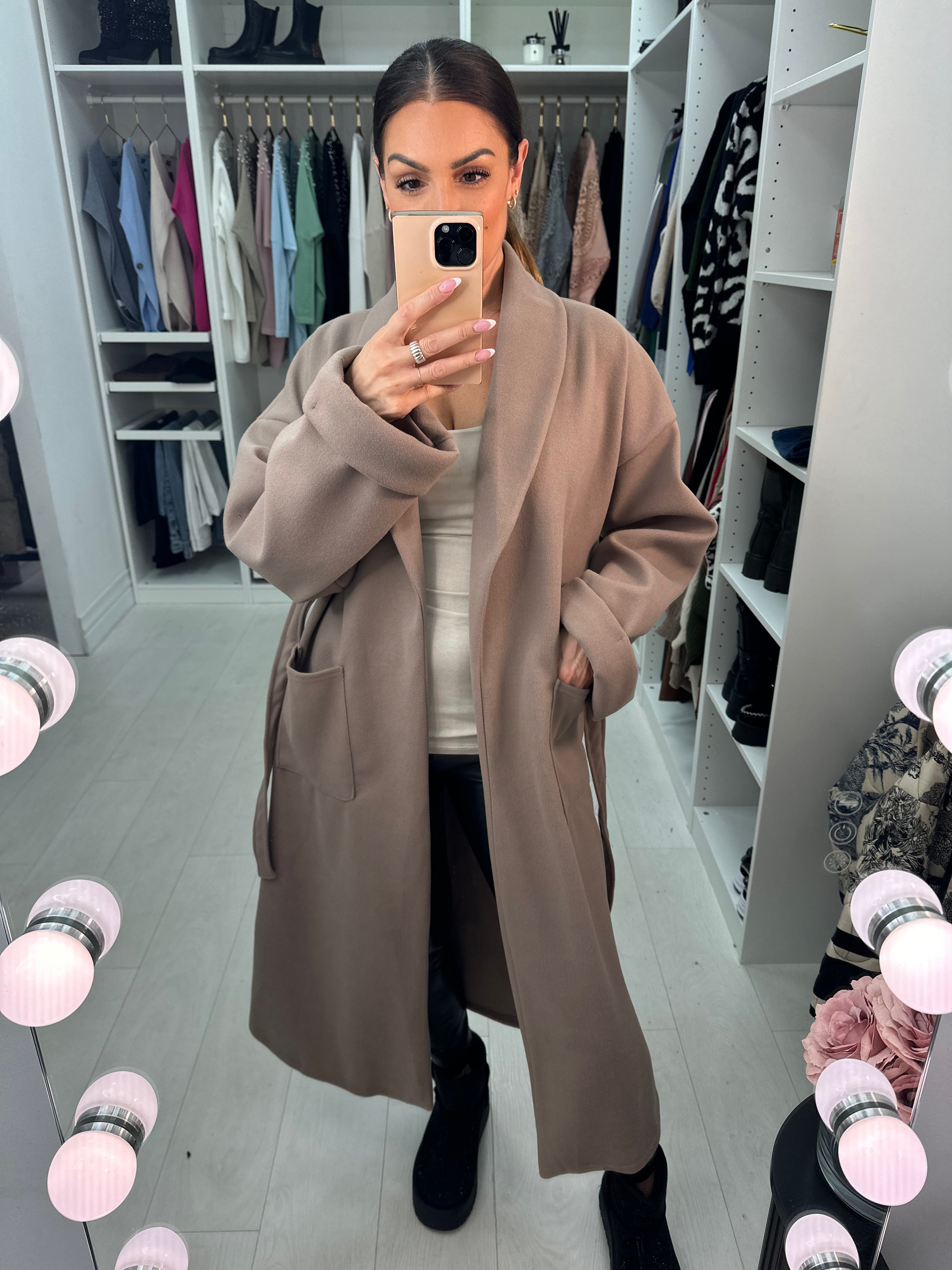 Linden Plain Waist Belt Longline Coat