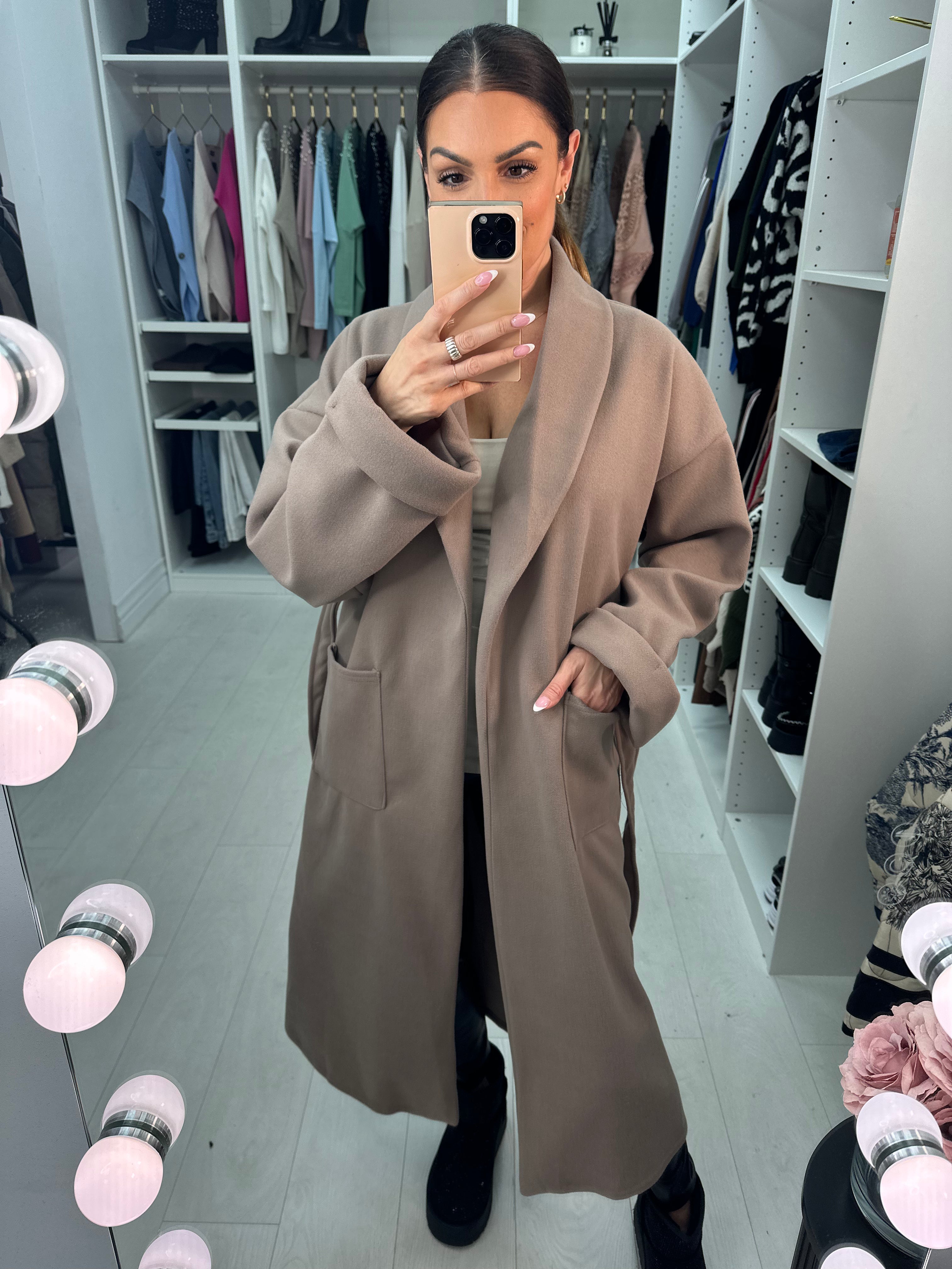 Linden Plain Waist Belt Longline Coat