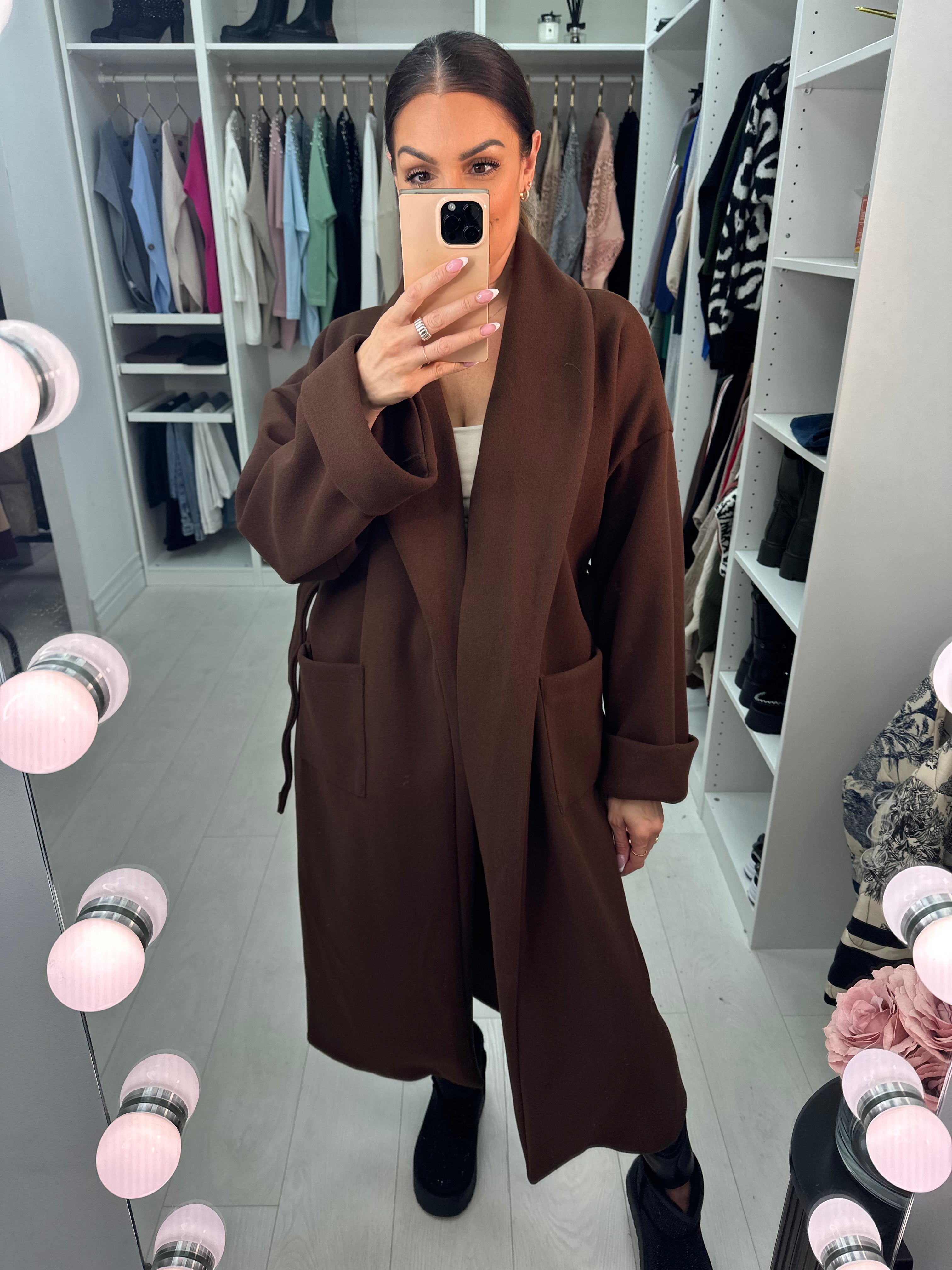 Linden Plain Waist Belt Longline Coat