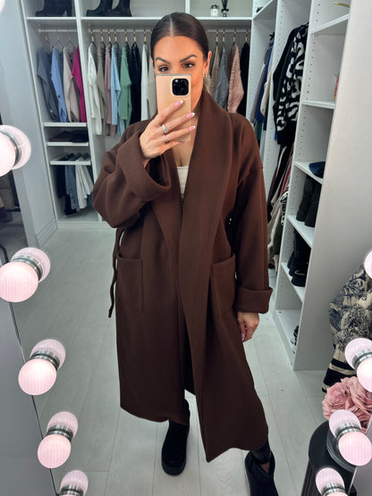 Linden Plain Waist Belt Longline Coat