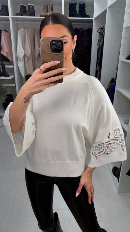 Oritsa Plain Crochet Detailed Sleeve Jumper
