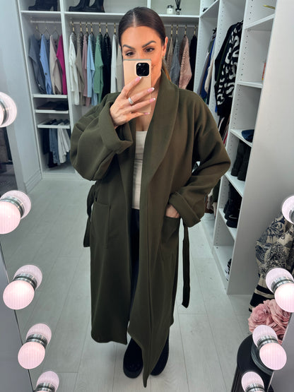 Linden Plain Waist Belt Longline Coat