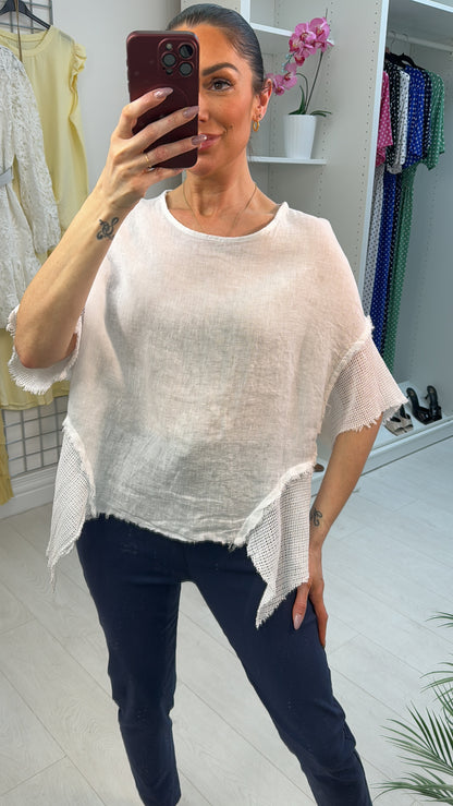 Denise Plain Distressed Asymmetric Hem Linen Top