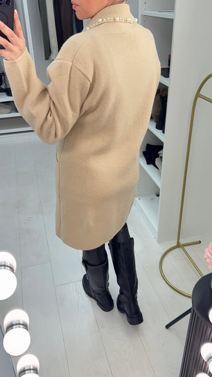 Ebbie Plain Pearl Trim Longline Cardigan