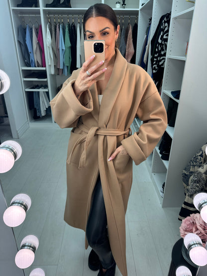 Linden Plain Waist Belt Longline Coat