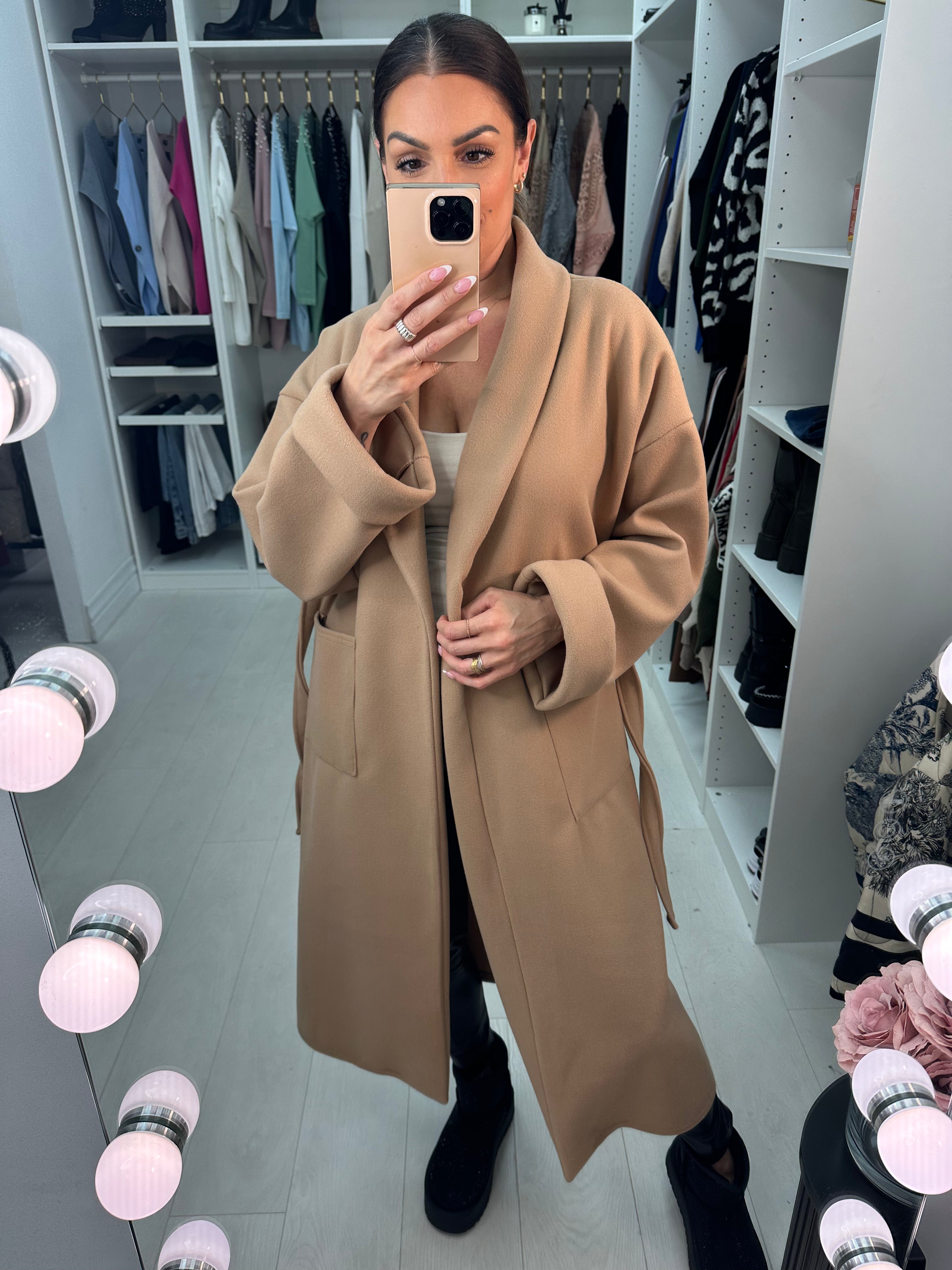 Linden Plain Waist Belt Longline Coat